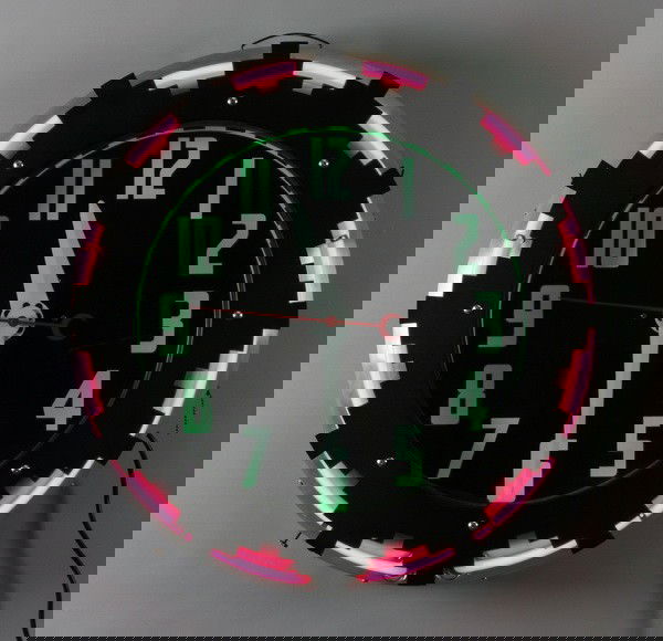 Art Deco-style neon wall clock: Art Deco-style neon wall mounted clock, 36" diameter.