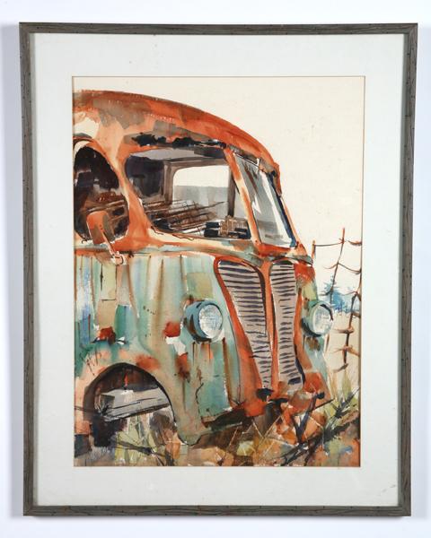 20th c. watercolor, signed Hess: 20th century watercolor, under glass, titled "Memories", artist signed l.l. (Boza Hessova) Beatrice Hess, (California artist 1899-1991), 27"h x 20"w.