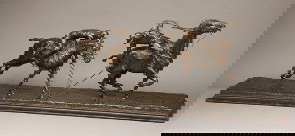 20th c. bronze sculpture, artist signed: 20th century bronze sculpture "The Polo Match", artist signed Michelle de Portugal 1988, 15"h x 42"l x 10"d.