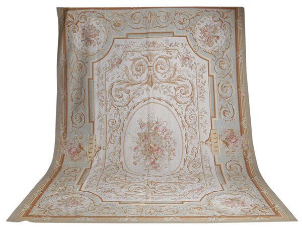 Handwoven French Aubusson-style rug: Handwoven French Aubusson-style rug, 18' long x 12' wide.