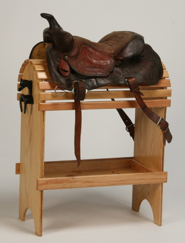 Western saddle by Enterprise Saddlery: Western saddle, maker marked Nel-M Saddler, Enterprise Saddlery, Little Rock, AR. Display stand NOT included.