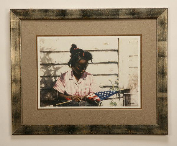 Stephen S. Young signed print: "Young Girl With Flag", limited edition print, numbered 65 of 375, artist signed S (Stephen) S (Scott) Young, overall size 34"h x 42"w.