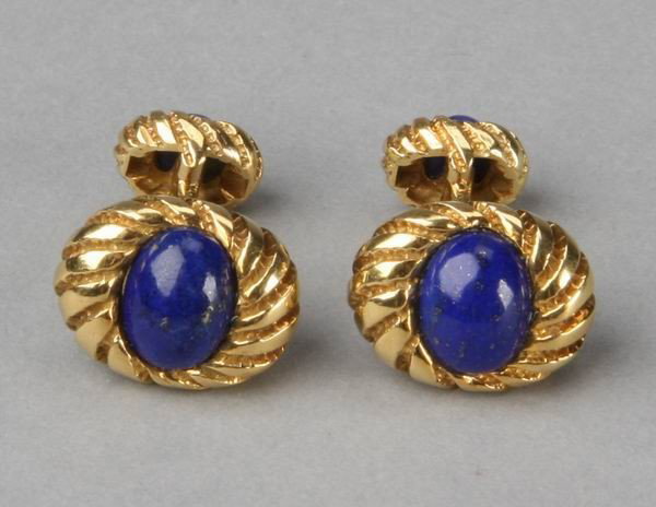 Tiffany & Co. Schlumberger gold cufflinks: Pair of Jean Schlumberger for Tiffany & Co. 18kt gold and lapis cufflinks.