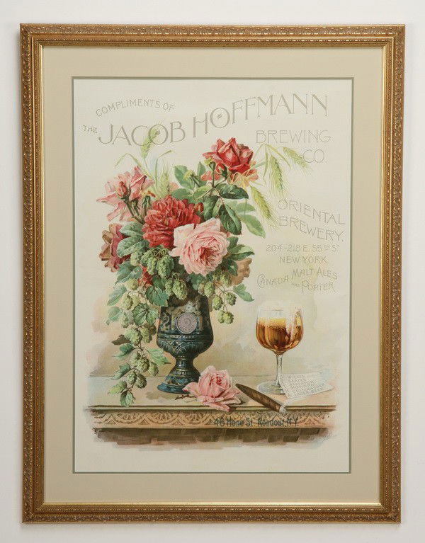 Original advertising poster, Hoffman Brewing: Original vintage advertising poster from the Jacob Hoffman Brewing Company, 37"h x 28"w.