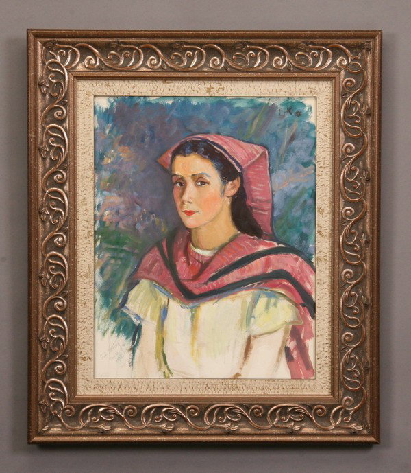 Early 20th c. oil on paper, signed Kronberg: Late 19th or early 20th century oil on paper, "Portrait of a Mexican lady, signed Louis Kronberg (American 1872-1965), 22"h x 17.5"w.