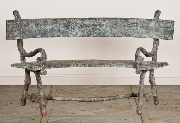 20th c. bronze garden bench: 20th century bronze garden bench, 34"h x 60"l x 26"d.