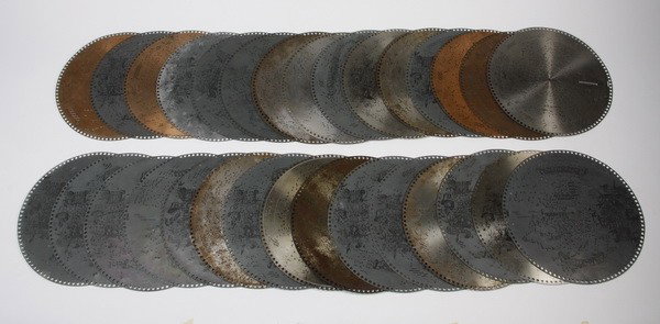 (30) Assorted 15.5" music discs: Group of (30) 15.5" music discs. (1) Angel's Serenade; (2) Chimes in the Valley; (3) Lingets Polka; (4) Am Wege Zu Dir (On the Way to You); (5) Entry into Paris; (6) The Honeymoon; (7) Slavonic Song; 