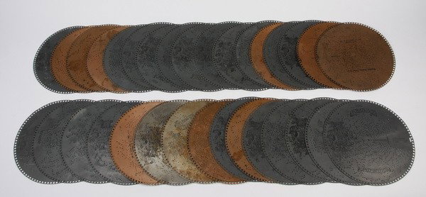 (32) Assorted 15.5" music discs: Group of (32) 15.5" music discs. (1) Kathleen Mavourneen; (2) Ben Hur Chariot Race; (3) Silver Threads Among the Gold; (4) Oh, Oh, Delphine; (5) The Handicap March; (6) A Pretty Girl, from Wang; (7) D