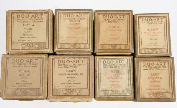 (8) Assorted Duo-Art player piano rolls: Group of (8) vintage Duo-Art player piano rolls.
