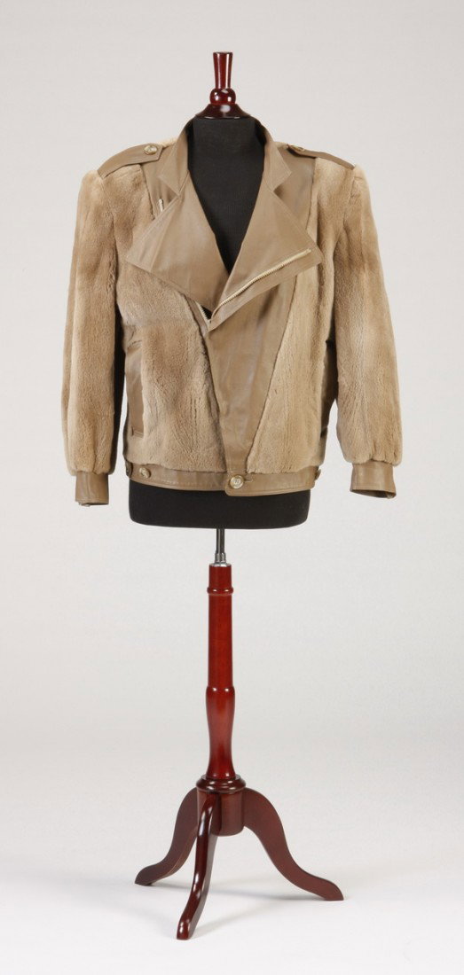 Leather and sheared beaver jacket: Leather and sheared beaver jacket, size 6-8.