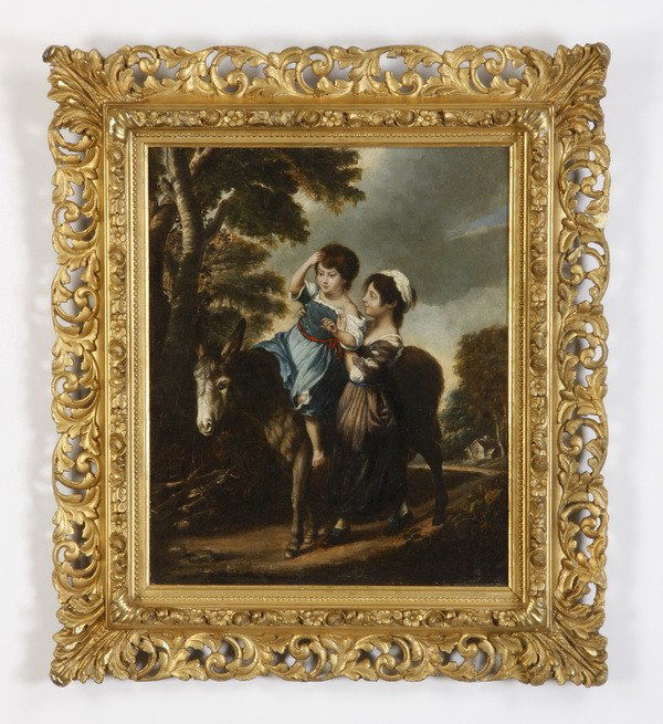 19th c. Continental oil on canvas, unsigned: Early 19th century Continental oil on canvas, unsigned, with pierce carved gilt wood period frame, 18.25"h x 15.25"w, overall size including frame 26"h x 23"w.
