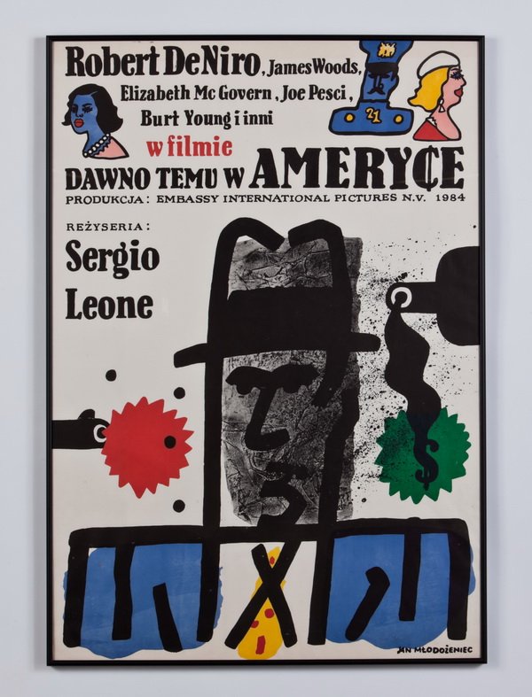 Original vintage Polish movie poster: Original vintage Polish movie poster for the 1984 film "Once Upon a Time in America", starring Robert DeNiro, James Woods, Elizabeth McGovern and Joe Pesci, overall size including frame 38.5"h x 27"w.