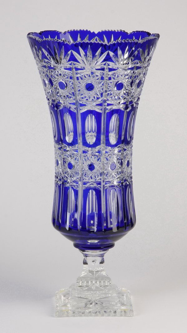Bohemian cobalt blue cut crystal vase