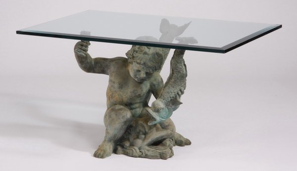 Patinated bronze glass top coffee table