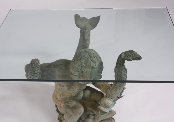 Patinated bronze glass top coffee table - 2