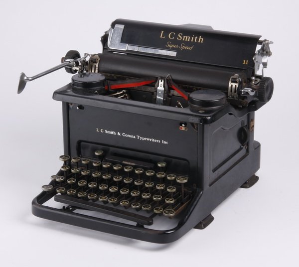 1930's Smith Corona typewriter: Circa 1938 L. C. Smith Super-Speed 11 office typewriter, made by Smith Corona, serial #1479999-11, 10.5"h x 15.5"w x 15.5"d.
