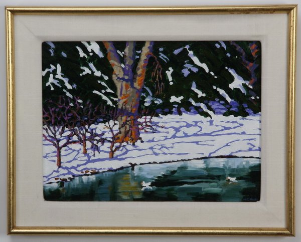 20th c. oil on canvas, signed Hook: 20th century oil on canvas, "Cold Ducks", signed lower right William Cather Hook, (American b. 1948), 12"h x 16"w.