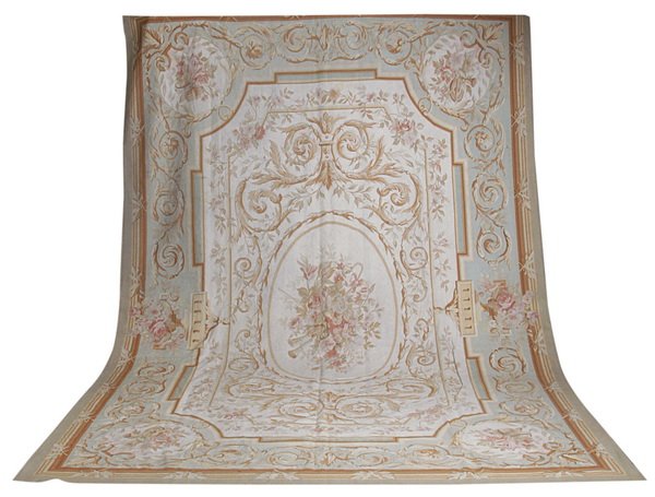 Handwoven French Aubusson-style rug, 18'l: Handwoven French Aubusson-style rug, 18' long x 12' wide.
