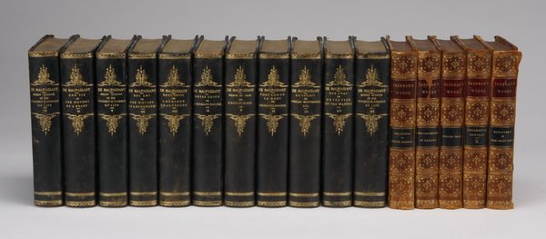 (16) Late 19th and early 20th c. books: Grouping of 16 leather bound books with tooled gilt spines and marbleized end papers, includes (11) limited edition books titled "Short Stories of the Tragedies and Comedies of Life", by Guy de Maupas