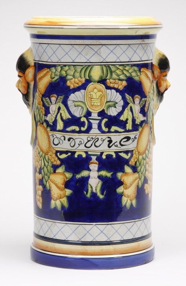 Hand painted ceramic umbrella stand: Hand painted ceramic umbrella stand, 21"h x 11" diameter.