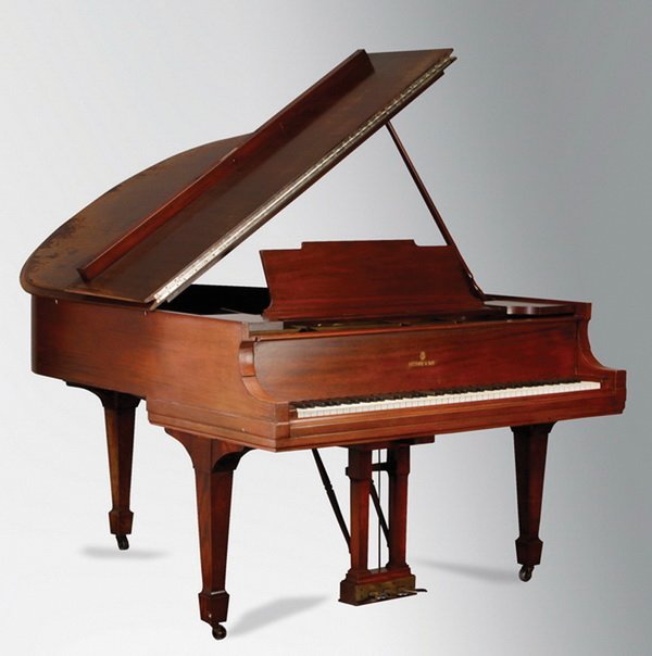Early 20th c. Steinway grand piano: Early 20th century Steinway model "M" baby grand piano in a mahogany case, serial #187925, American, built in 1917, 5' 7" long, with matching lift-top piano bench.