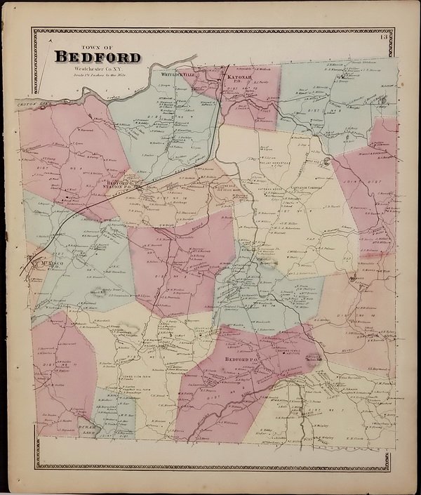 (4) Mid 19th c. hand colored maps of New York: Grouping of four circa 1867 hand colored maps from the "Atlas of New York and Vicinity" by Beers, Ellis & Soule, the drawings based on land surveys performed under the direction of F.W. Beers, include