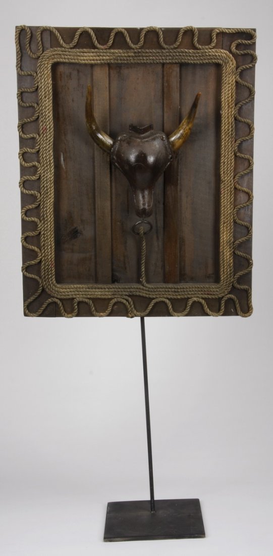 Contemporary metal artwork, signed: Contemporary metal artwork, titled "Led around by the nose", en verso titled and signed by the artists Bill and Geraldine Nelson (Rockwood, TN), 34.5"h x 28"w x 6"d.