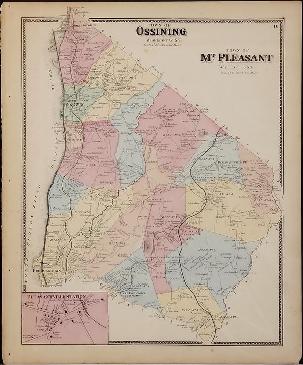(3) Mid 19th c. hand colored maps of New York: Grouping of three circa 1867 hand colored maps from the "Atlas of New York and Vicinity" by Beers, Ellis & Soule, the drawings based on land surveys performed under the direction of F.W. Beers, includ
