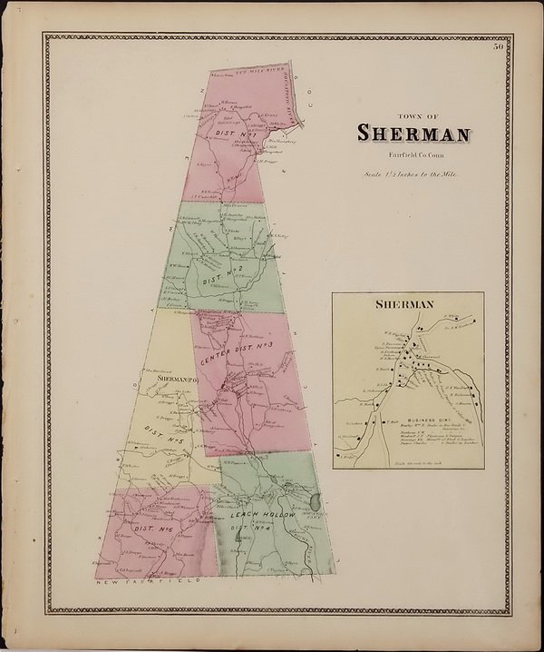 (4) 19th c. hand colored maps of Connecticut: Grouping of four circa 1867 hand colored maps from the "Atlas of New York and Vicinity" by Beers, Ellis & Soule, the drawings based on land surveys performed under the direction of F.W. Beers, include