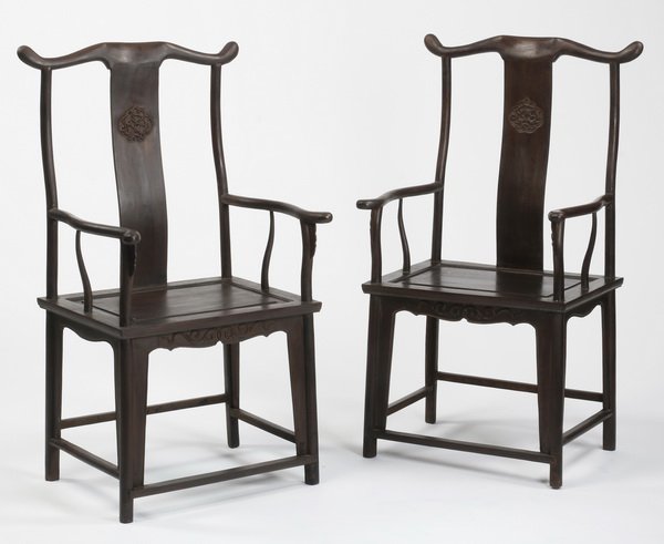 (2) Early 20th c. Chinese zitan armchairs (1 of 2)