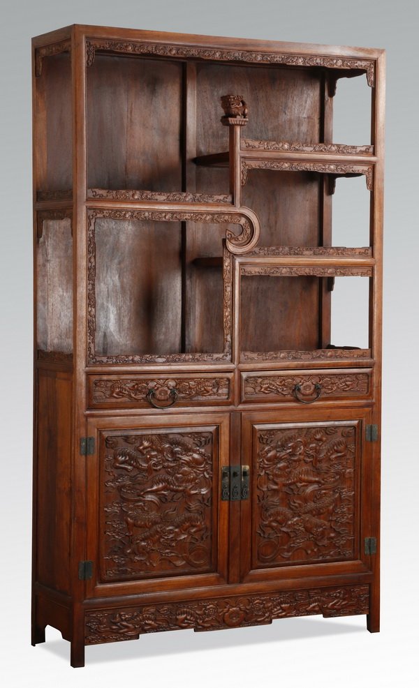 Chinese carved huanghuali cabinet (1 of 7)