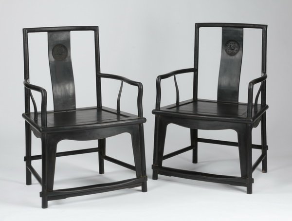 (2) Chinese carved zitan armchairs (1 of 10)
