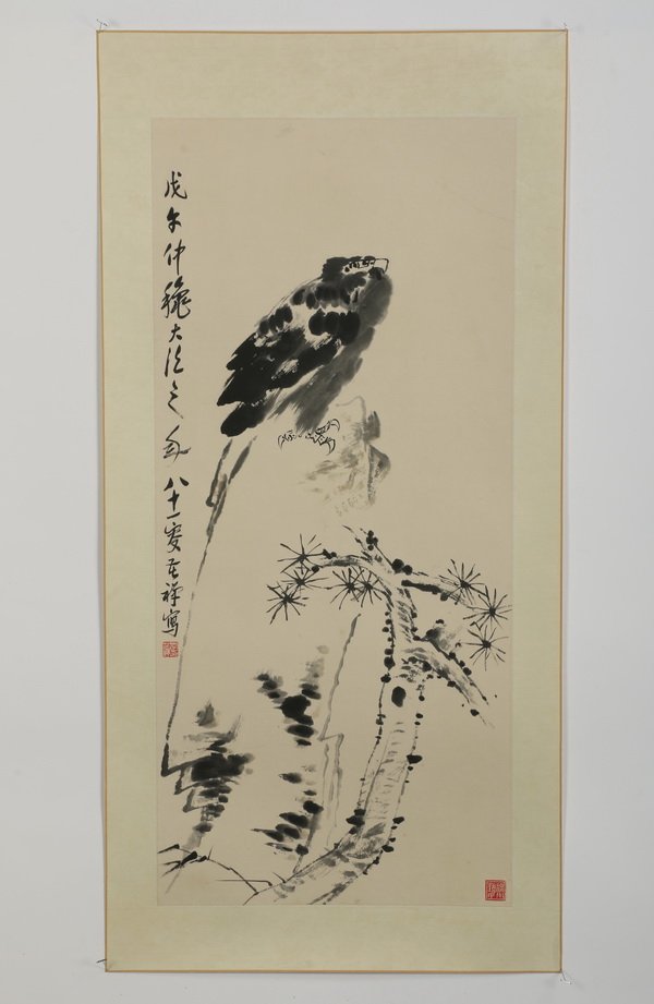 Chinese hanging scroll, ink and watercolor (1 of 5)