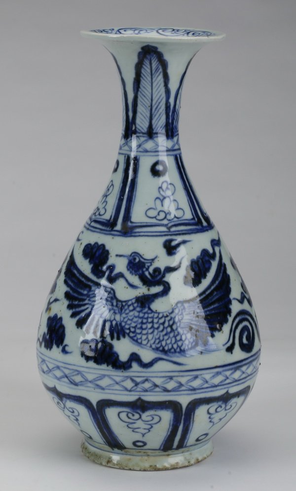 Chinese blue and white porcelain vase, 12"h (1 of 6)