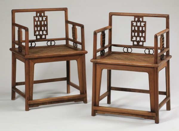 (2) Chinese carved low-back armchairs (1 of 10)