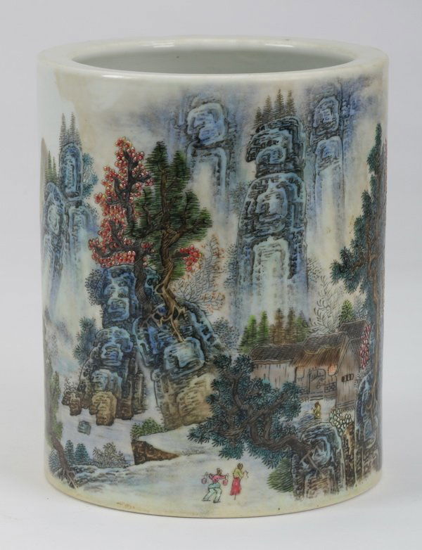 Chinese porcelain brush pot with seal mark (1 of 9)