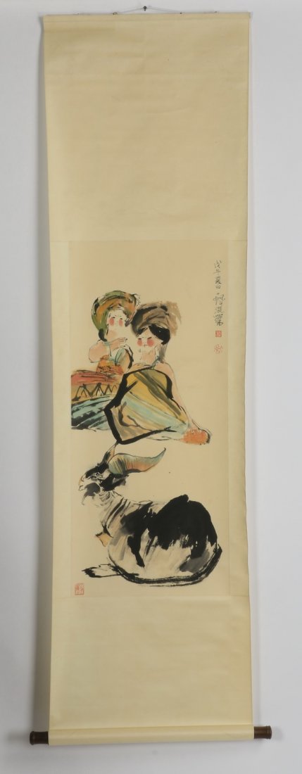 Chinese hanging scroll, ink and watercolor (1 of 6)