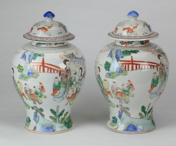 (2) 19th c. Chinese porcelain meiping vases (1 of 9)