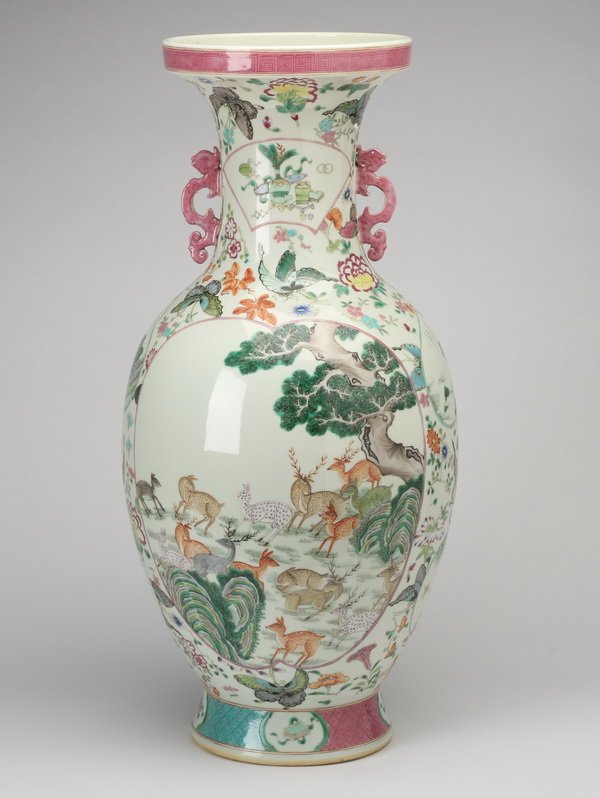 Chinese Hundred Deer porcelain vase, 26"h (1 of 9)