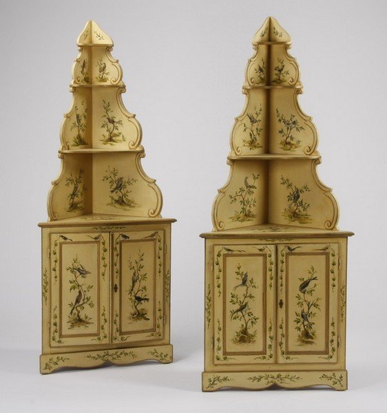 (2) Early 20th c. hand painted cabinets (1 of 8)