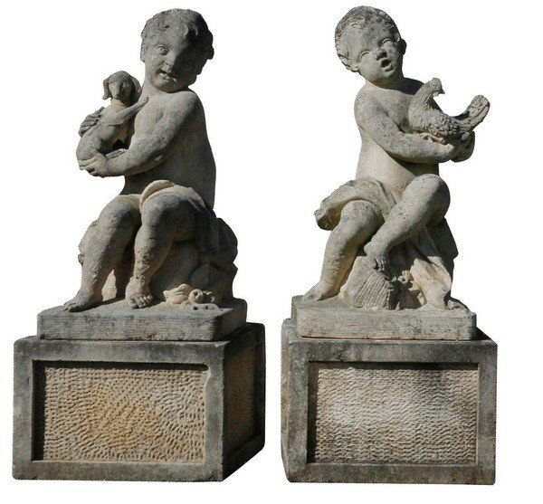 (2) Hand carved Italian limestone sculptures (1 of 3)