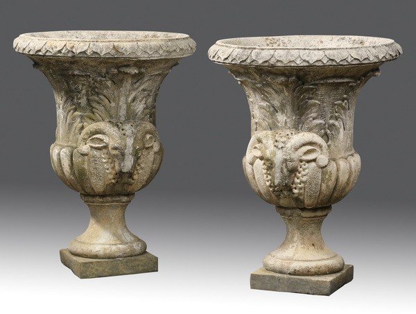 (2) Classical Italian cast stone urns, 47"h (1 of 1)