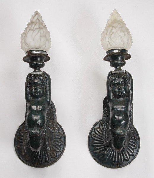 (2) Cast iron putti term figure wall sconces (1 of 3)