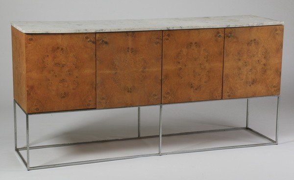 Modernist style marble top burl wood cabinet (1 of 5)