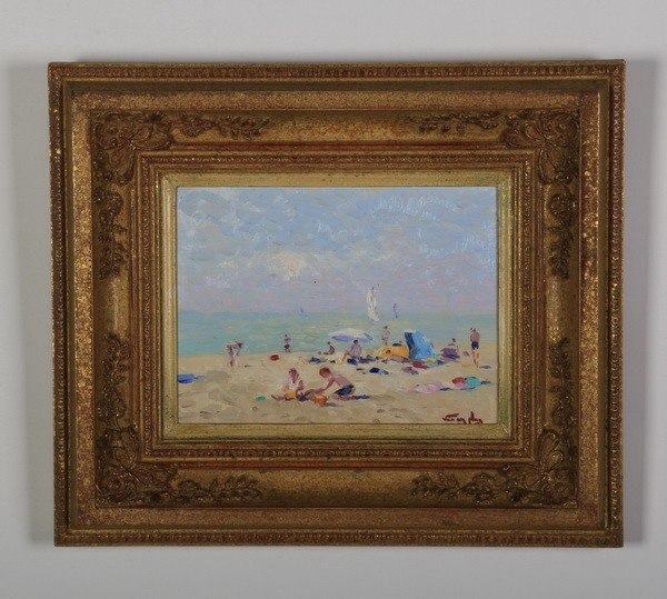 Niek Van der Plas signed O/c beach scene (1 of 4)