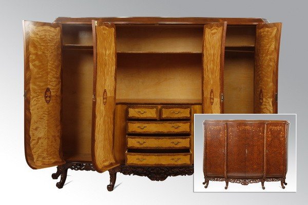 Marquetry inlaid burl wood wardrobe (1 of 6)