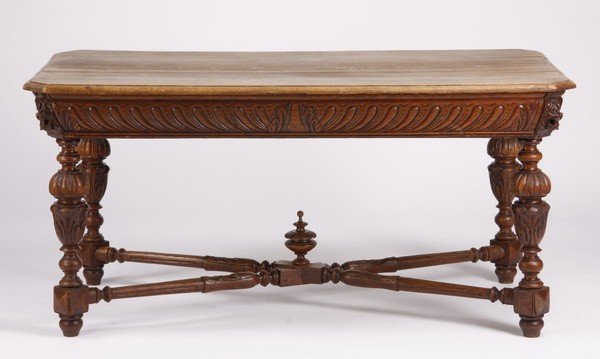 19th c. English carved oak library table (1 of 4)