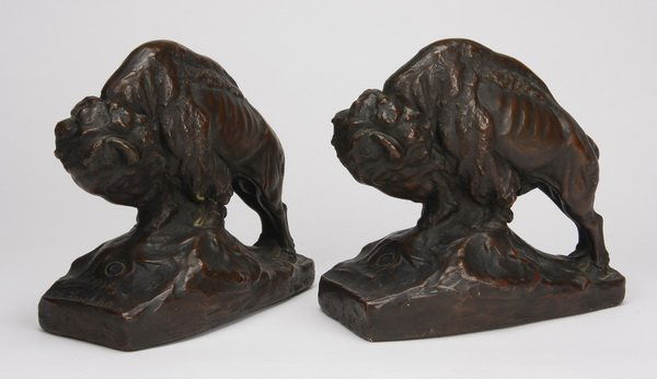 (2) Early 20th c. bronze clad bison bookends (1 of 3)