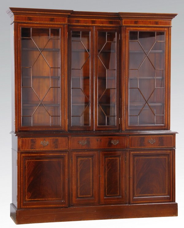 20th c. English mahogany breakfront bookcase (1 of 2)