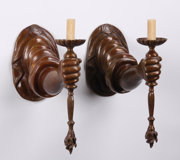 (2) Patinated bronze wall sconces (1 of 2)
